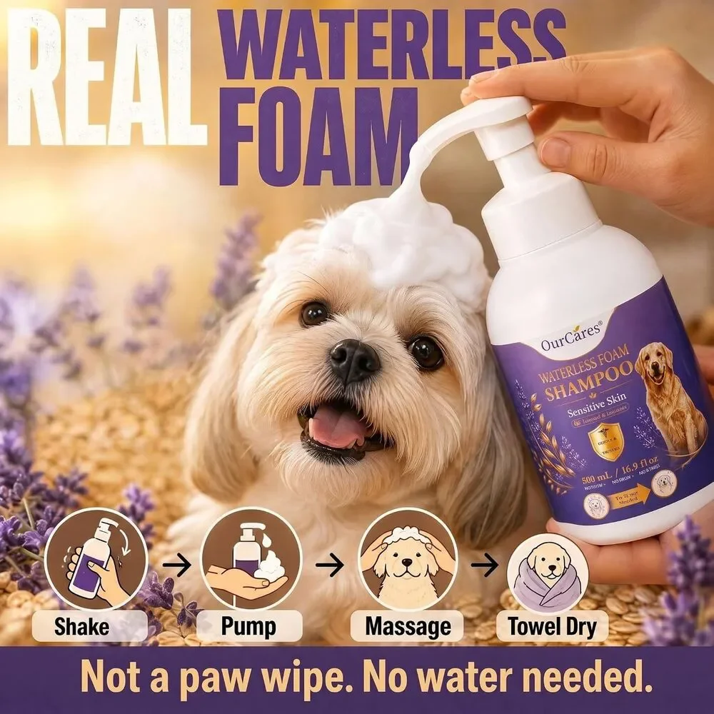 Dog Dry Shampoo 16.9oz Waterless No Rinse Foam Oatmeal Sensitive Skin Lavender